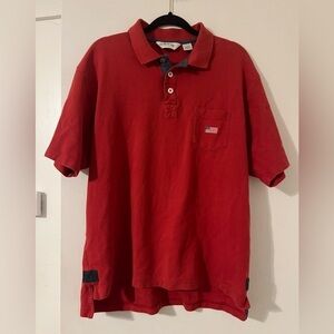 Men’s Orvis Large Red Short Sleeve Polo Shirt American Flag Embroidered- (S107)